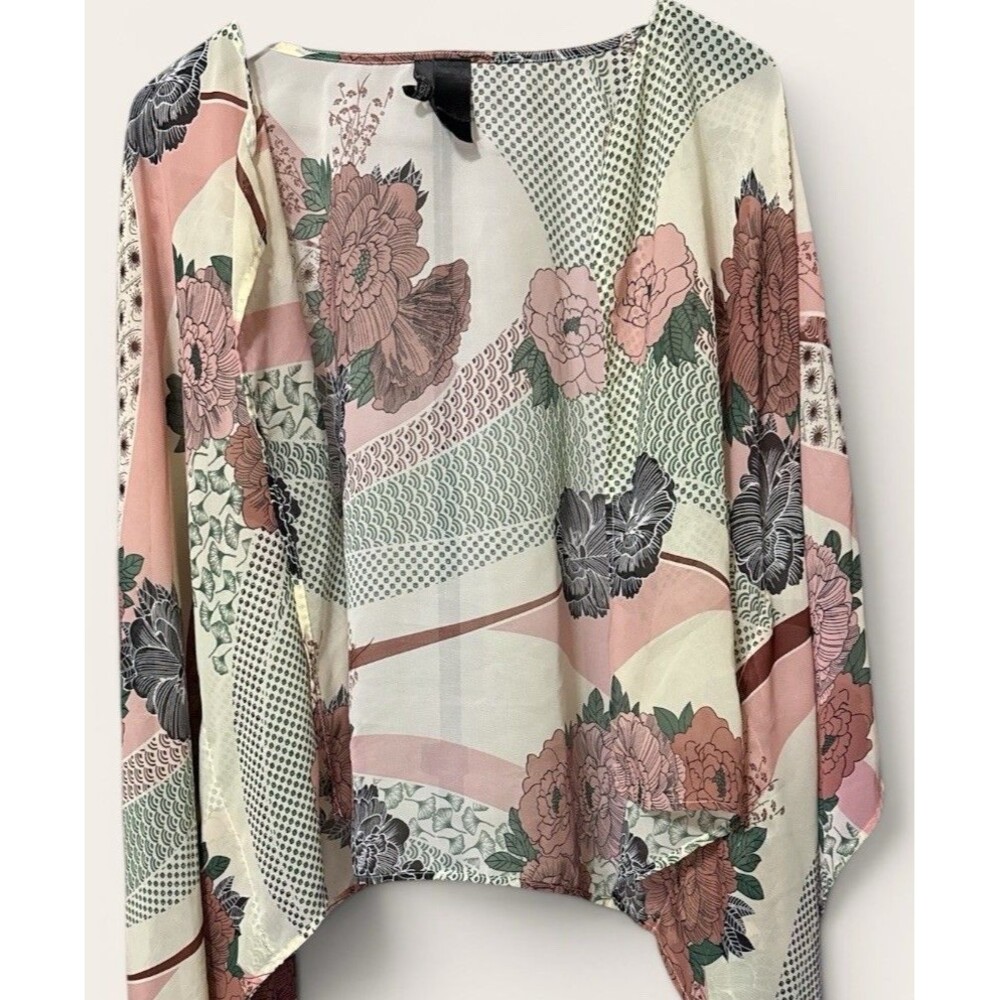 Bisou Bisou Pink Blush Kimono Wrap XL Hi Low Boho Festival Open Front